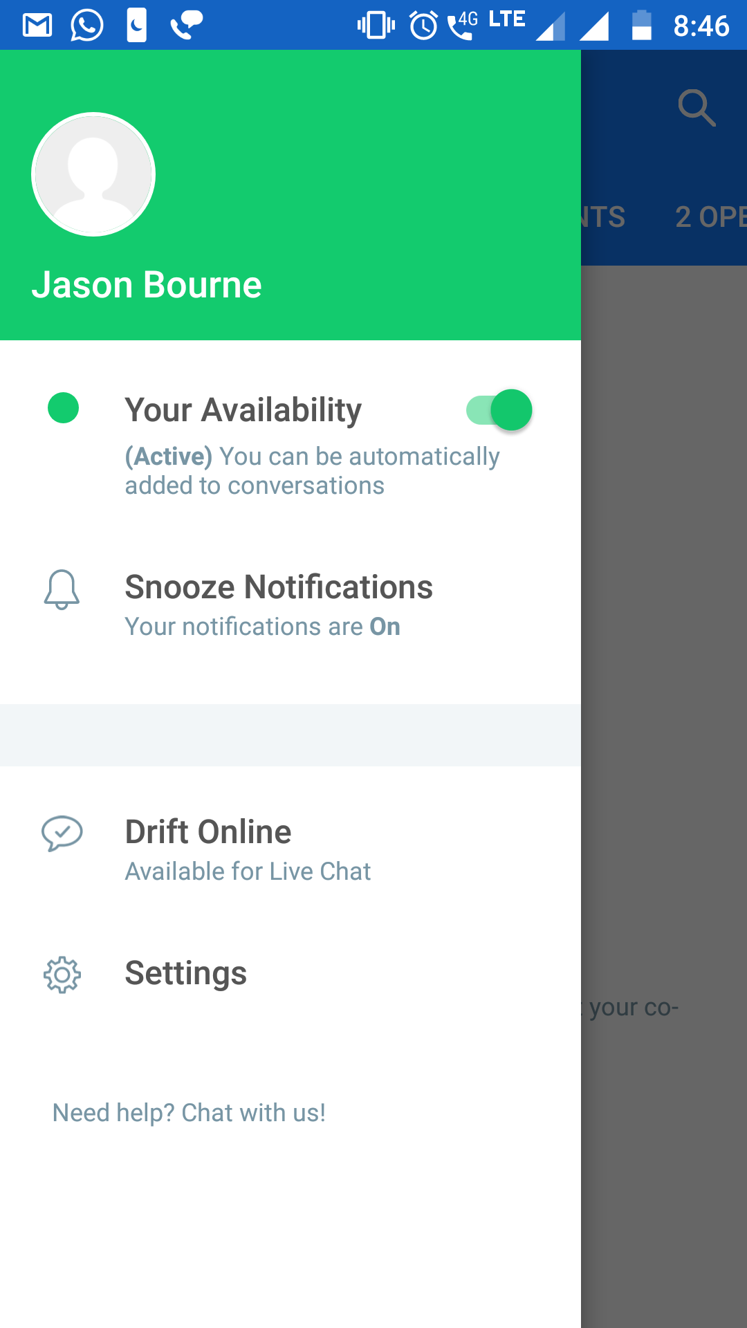 Drift Android App Dashboard