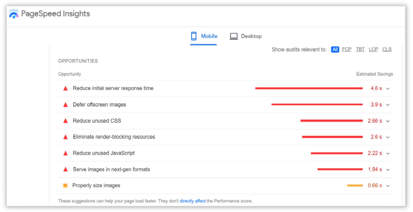 Google page speed insight suggestions