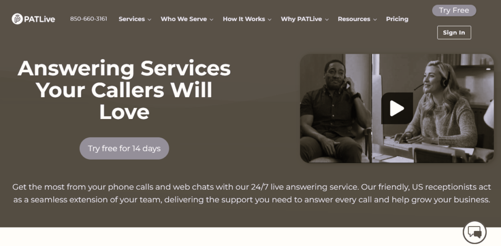 answering phone service small business PAT Live